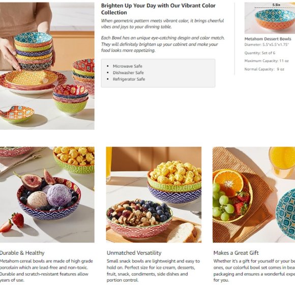 Set of 6 - Small Ceramic Dessert/ Ice Cream/ Condiments/ Snack Bowls - Picture 8 of 9